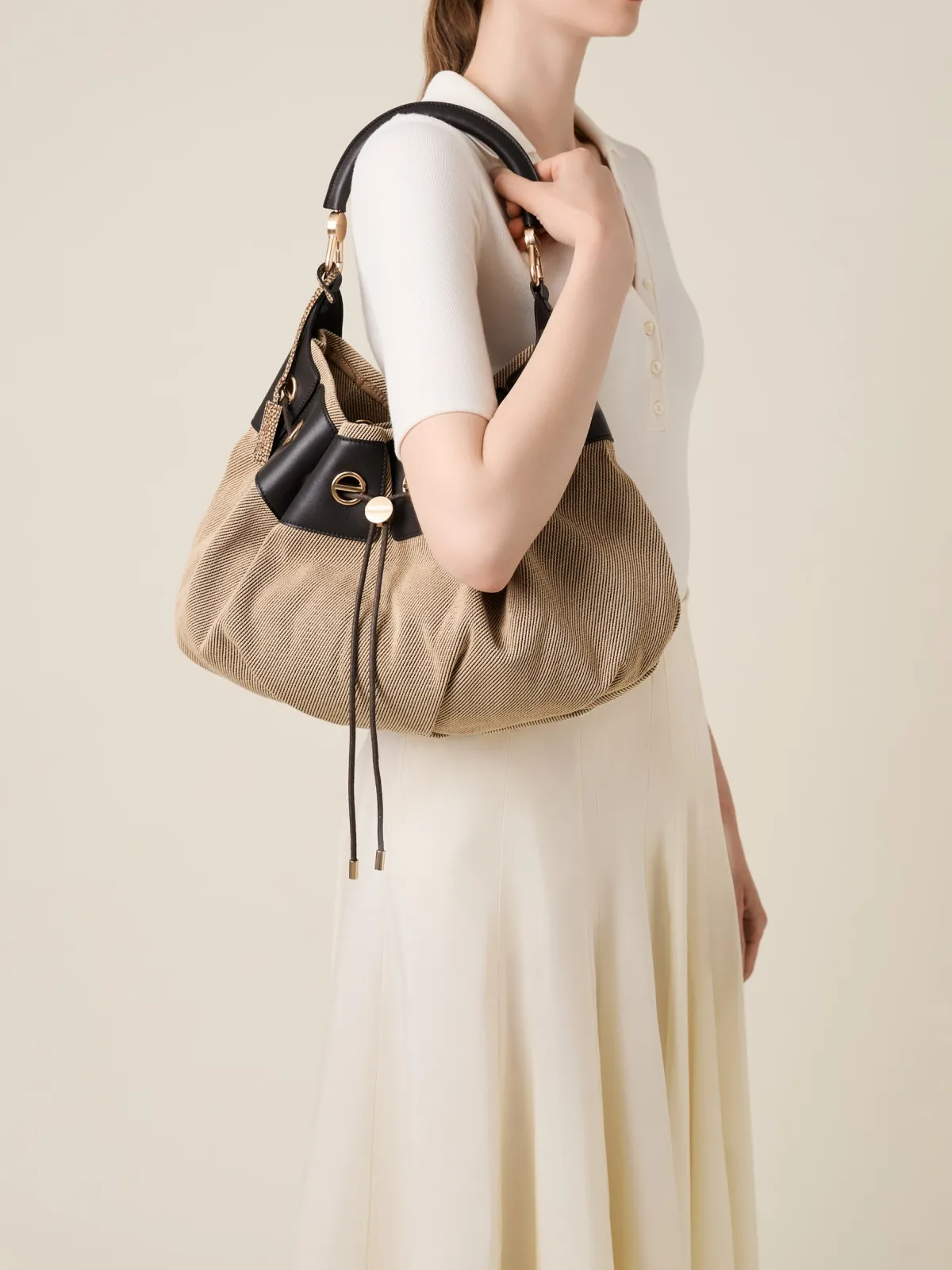 Vedi Tutti|Collier<Borbonese COLLIER BORSA HOBO LARGE NATURALE/EBANO