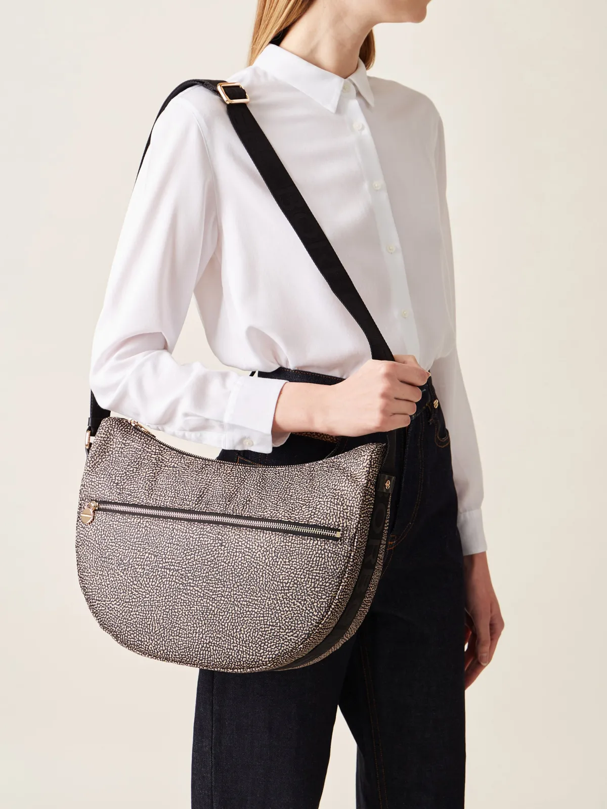 Vedi Tutti|Borse A Tracolla<Borbonese ECO LINE LUNA BAG MIDDLE OP NATURALE/NERO