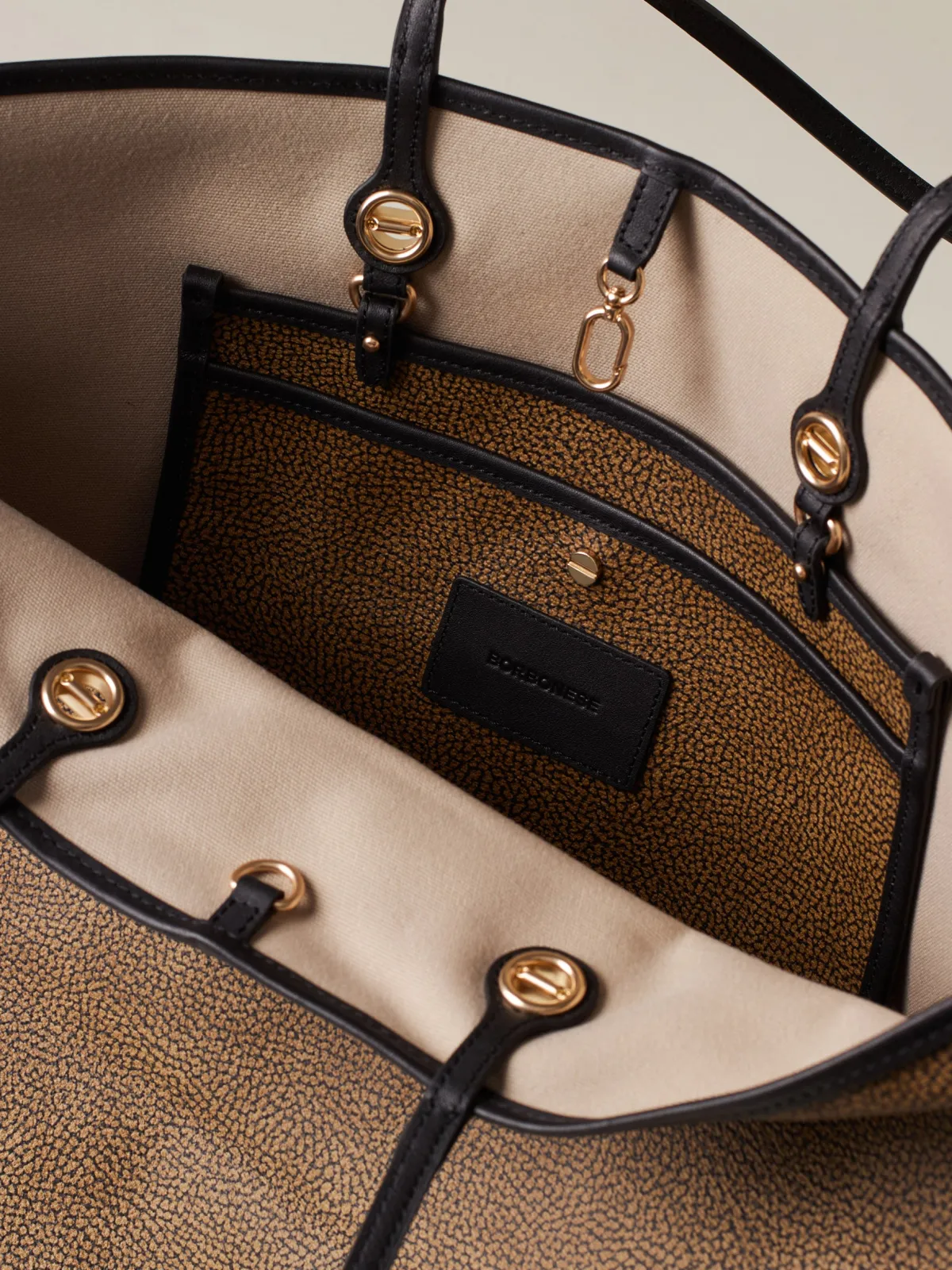 Vedi Tutti|Borse A Spalla<Borbonese FLIGHT BORSA SHOPPING LARGE OP NATURALE/NERO