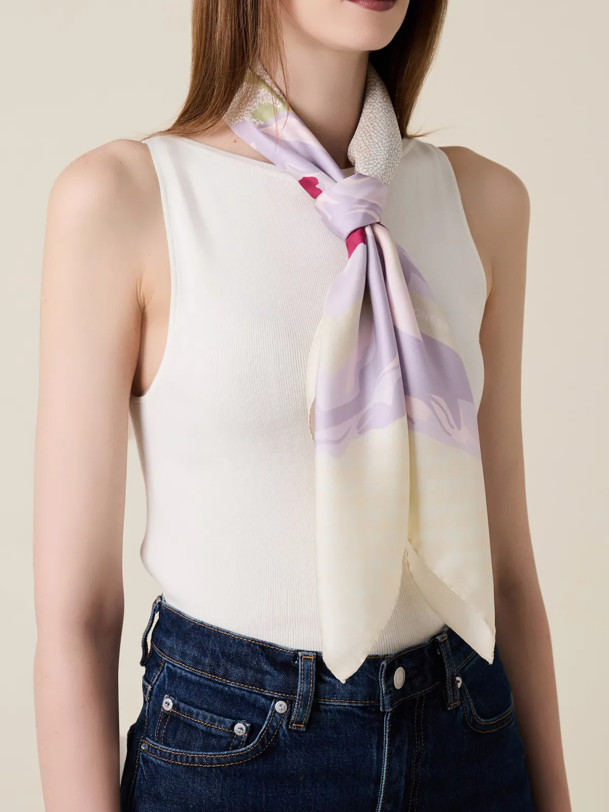 Vedi Tutti|Tessili<Borbonese FOULARD 90 X 90 WHITE COTTON/GRIGIO PERLA