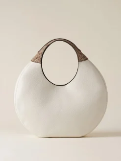 Vedi Tutti|Borse Hobo<Borbonese FULL MOON BORSA HOBO LARGE WHITE COTTON/CUOIO