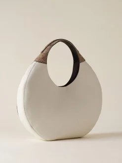 Vedi Tutti|Borse Hobo<Borbonese FULL MOON BORSA HOBO LARGE WHITE COTTON/CUOIO