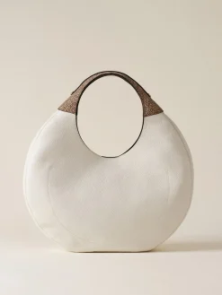Vedi Tutti|Borse Hobo<Borbonese FULL MOON BORSA HOBO LARGE WHITE COTTON/CUOIO