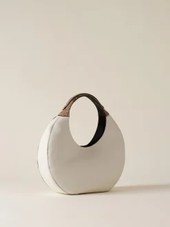 Borse Hobo|Vedi Tutti<Borbonese FULL MOON BORSA HOBO MEDIUM WHITE COTTON/CUOIO