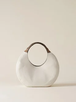 Borse Hobo|Vedi Tutti<Borbonese FULL MOON BORSA HOBO MEDIUM WHITE COTTON/CUOIO