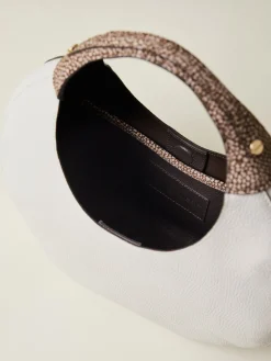 Borse Hobo|Vedi Tutti<Borbonese FULL MOON BORSA HOBO MEDIUM WHITE COTTON/CUOIO