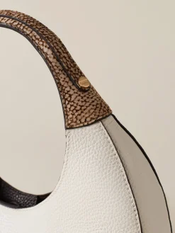 Borse Hobo|Vedi Tutti<Borbonese FULL MOON BORSA HOBO MEDIUM WHITE COTTON/CUOIO