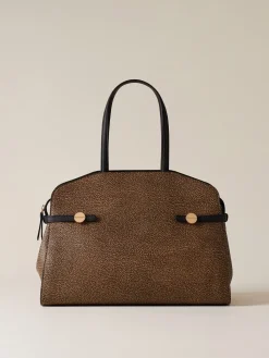 Vedi Tutti|Borse Shopping<Borbonese GEMINI BORSA SHOPPING MEDIUM OP NATURALE/NERO