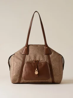 Vedi Tutti|Borse A Spalla<Borbonese POCHE BORSA SHOPPING MEDIUM BEIGE/MARRONE