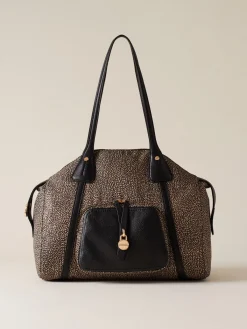 Vedi Tutti|Borse A Spalla<Borbonese POCHE BORSA SHOPPING MEDIUM OP NATURALE/NERO