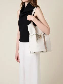 Vedi Tutti|Borse A Spalla<Borbonese PREMIERE SECCHIELLO LARGE WHITE COTTON/CUOIO