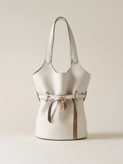 Vedi Tutti|Borse A Spalla<Borbonese PREMIERE SECCHIELLO SMALL WHITE COTTON/CUOIO
