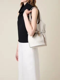 Vedi Tutti|Borse A Spalla<Borbonese PREMIERE SECCHIELLO SMALL WHITE COTTON/CUOIO