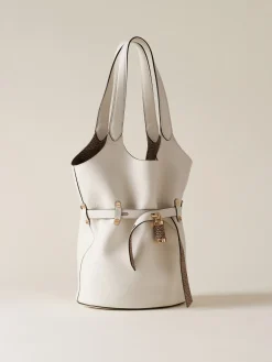 Vedi Tutti|Borse A Spalla<Borbonese PREMIERE SECCHIELLO SMALL WHITE COTTON/CUOIO