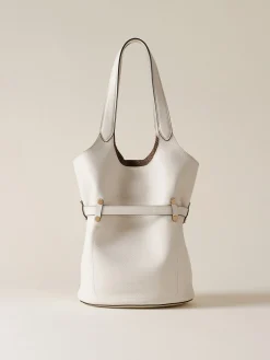 Vedi Tutti|Borse A Spalla<Borbonese PREMIERE SECCHIELLO SMALL WHITE COTTON/CUOIO