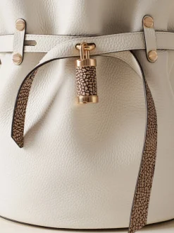 Vedi Tutti|Borse A Spalla<Borbonese PREMIERE SECCHIELLO SMALL WHITE COTTON/CUOIO