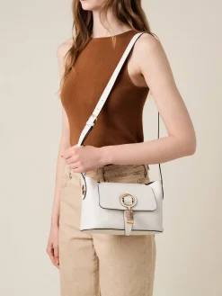 Vedi Tutti|Premiere<Borbonese PREMIER TRACOLLA SMALL WHITE COTTON/CUOIO