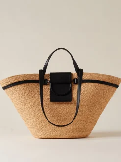 Vedi Tutti|Borse Shopping<Borbonese Shopping bag in paglia intrecciata NATURALE/NERO